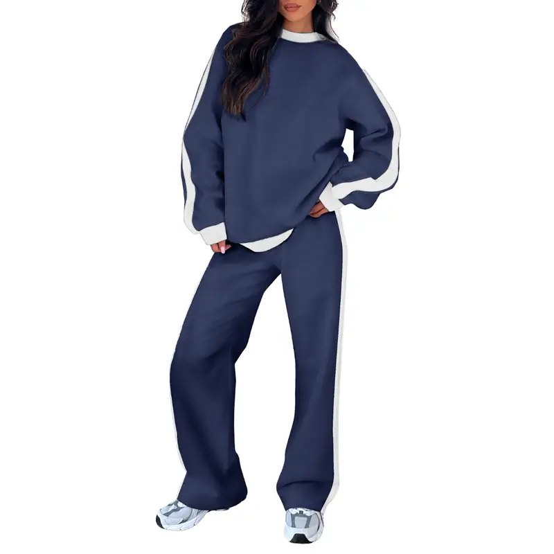 Women’s Fleece Two-Piece Set – Relaxed Crewneck Sweatshirt & Straight-Leg Pants