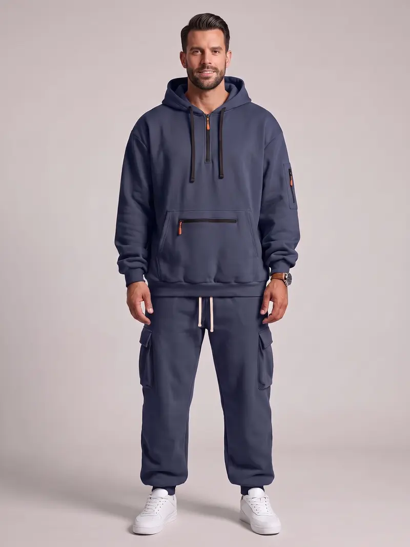 Men’s Hooded Two-Piece Set – Relaxed-Fit Top & Pants for Fall & Winter