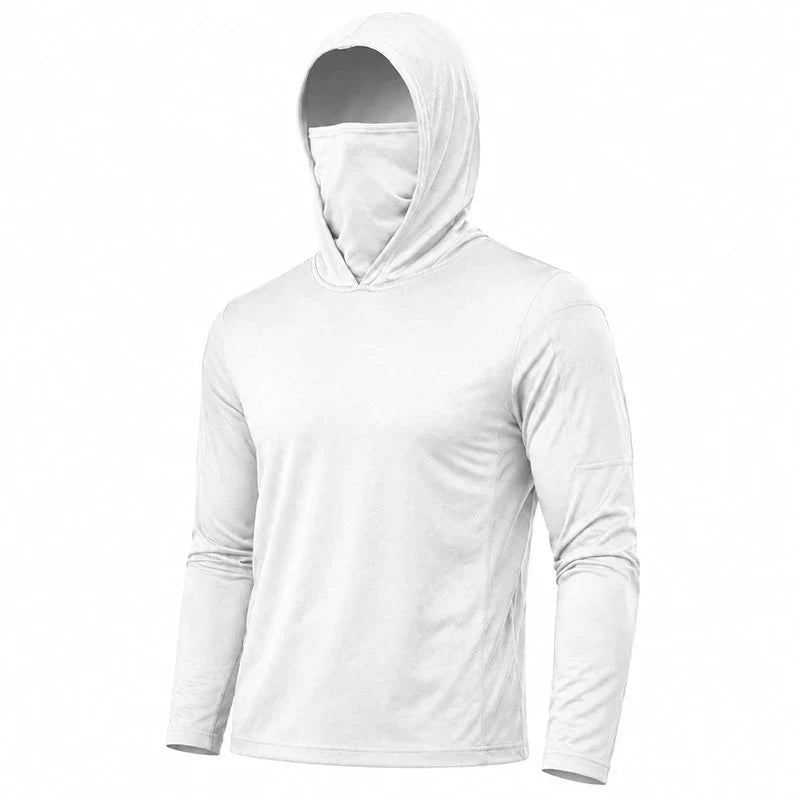 Men's UPF 50+ Long-Sleeve Sun-Ice Silk Protection Hoodie (with Sleeve Pocket and Face Mask)