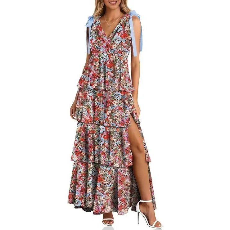 Floral Tie-Shoulder Maxi Dress