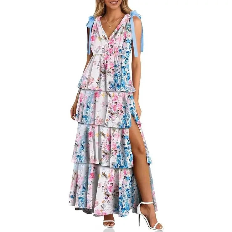 Floral Tie-Shoulder Maxi Dress