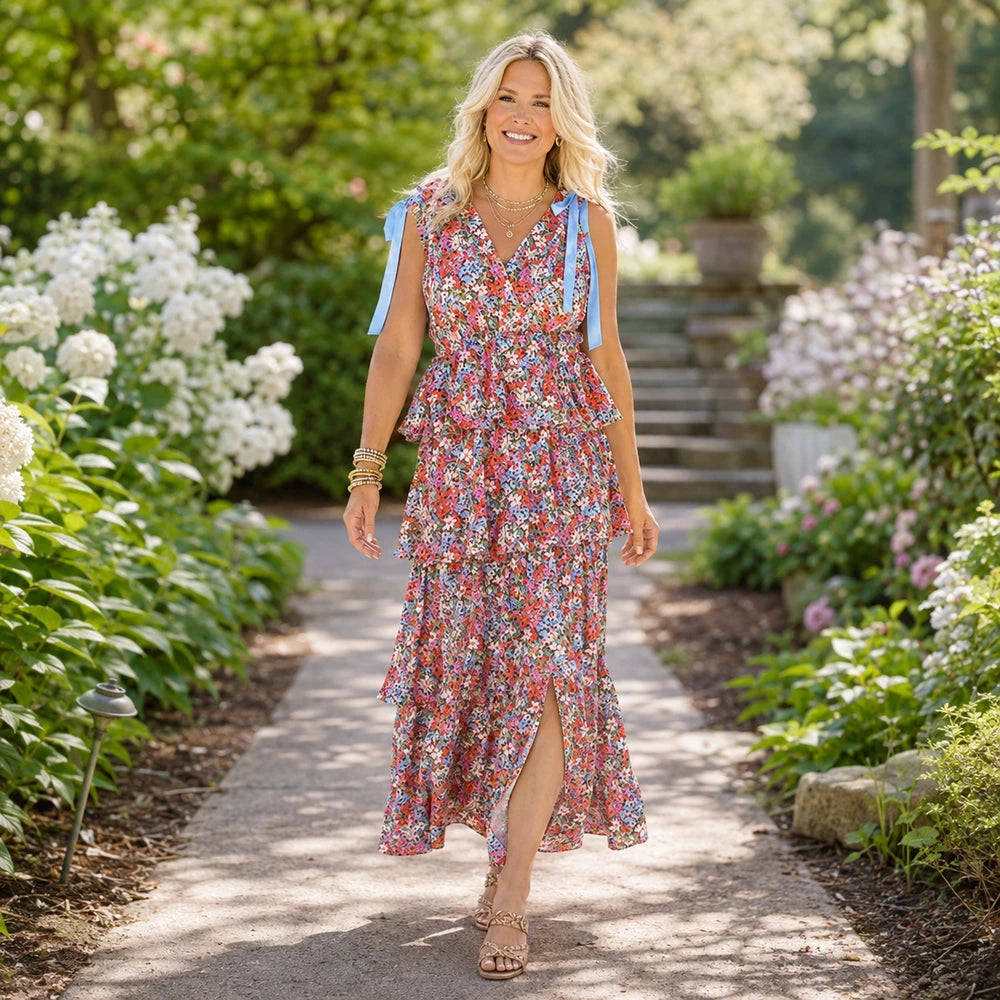 Floral Tie-Shoulder Maxi Dress