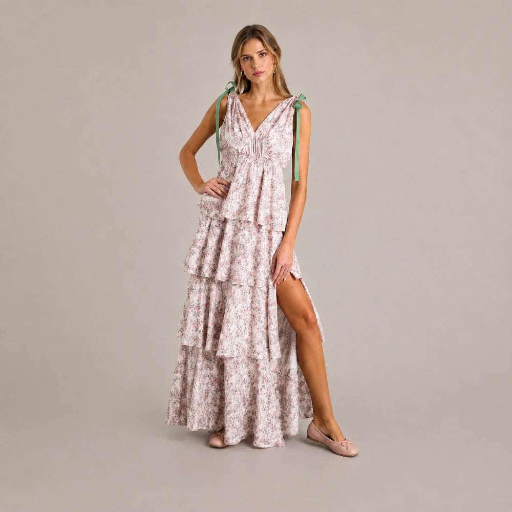 Floral Tie-Shoulder Maxi Dress