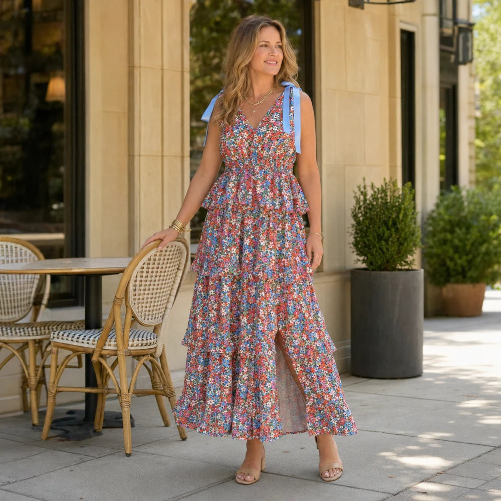 Floral Tie-Shoulder Maxi Dress