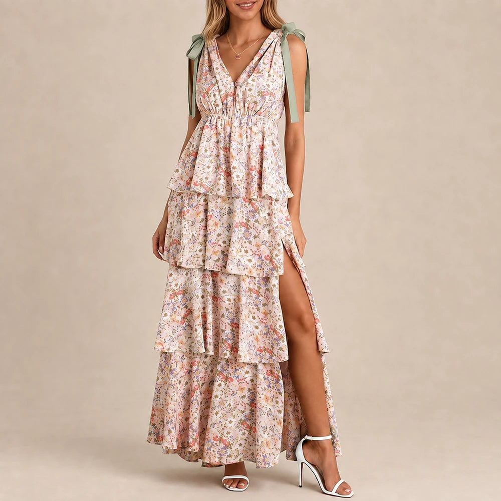 Floral Tie-Shoulder Maxi Dress