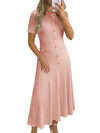 Women’s Textured Gold-Button A-Line Midi Dress – Elegant & Flattering