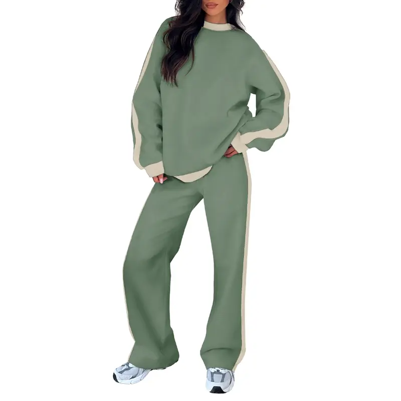 Women’s Fleece Two-Piece Set – Relaxed Crewneck Sweatshirt & Straight-Leg Pants