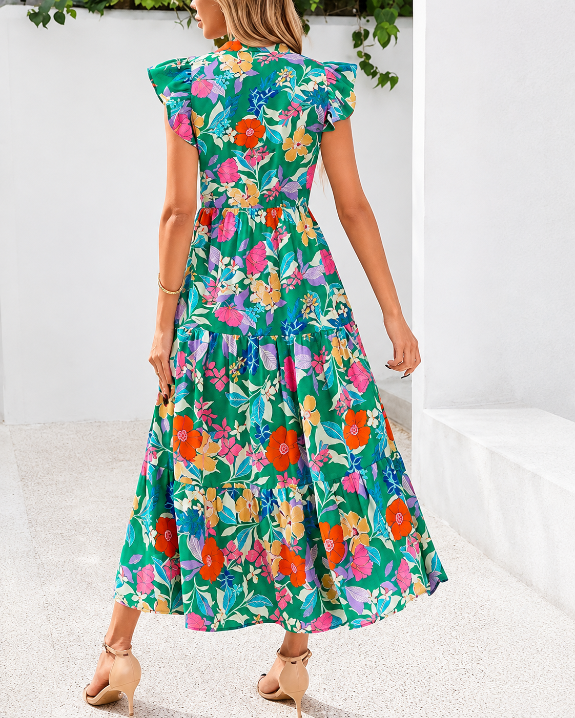 Women's Summer Boho Floral Flowy Midi Dresses