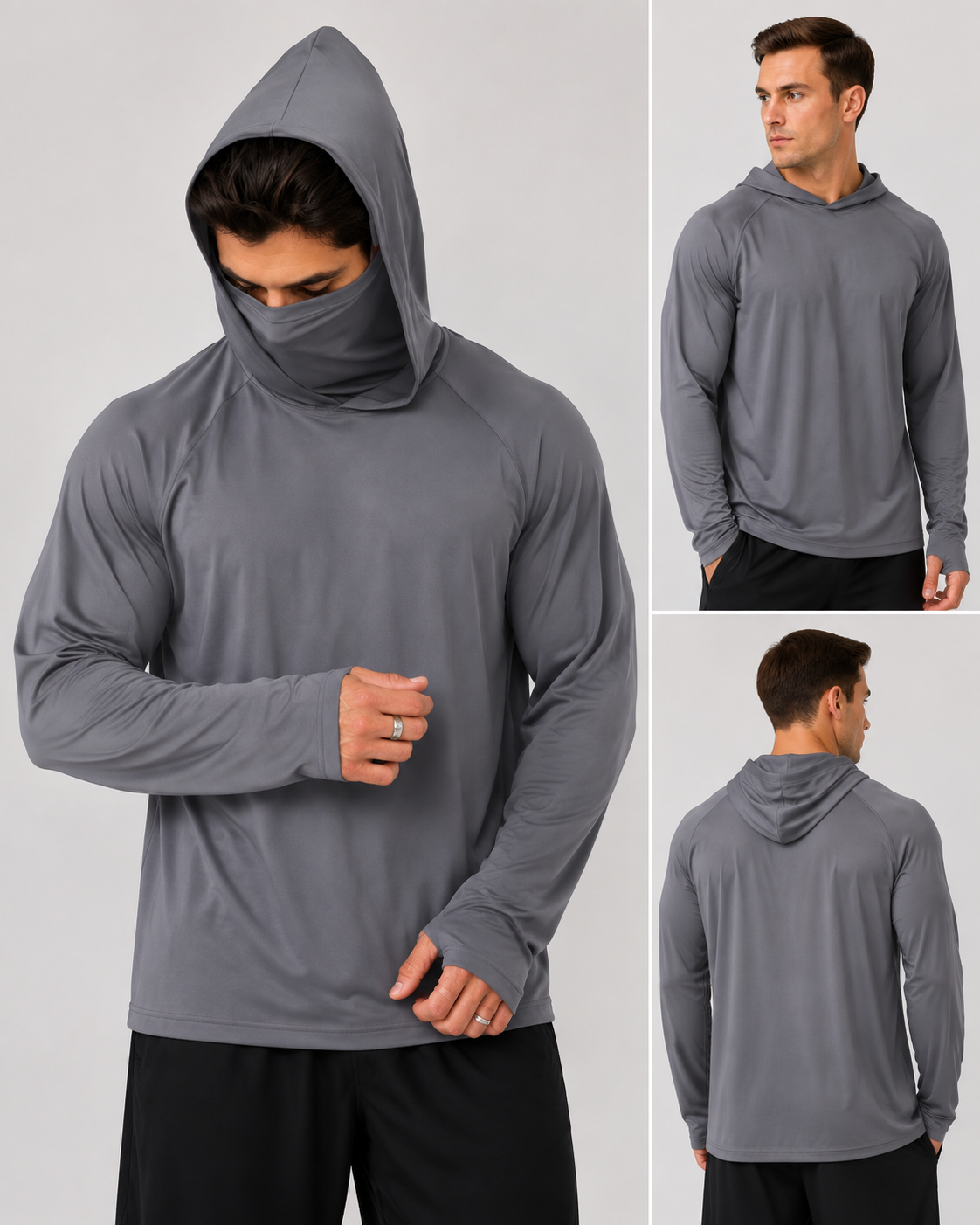 UPF 50+ Long-Sleeve Sun-Protection Hoodie (with Sleeve Pocket and Face Mask)