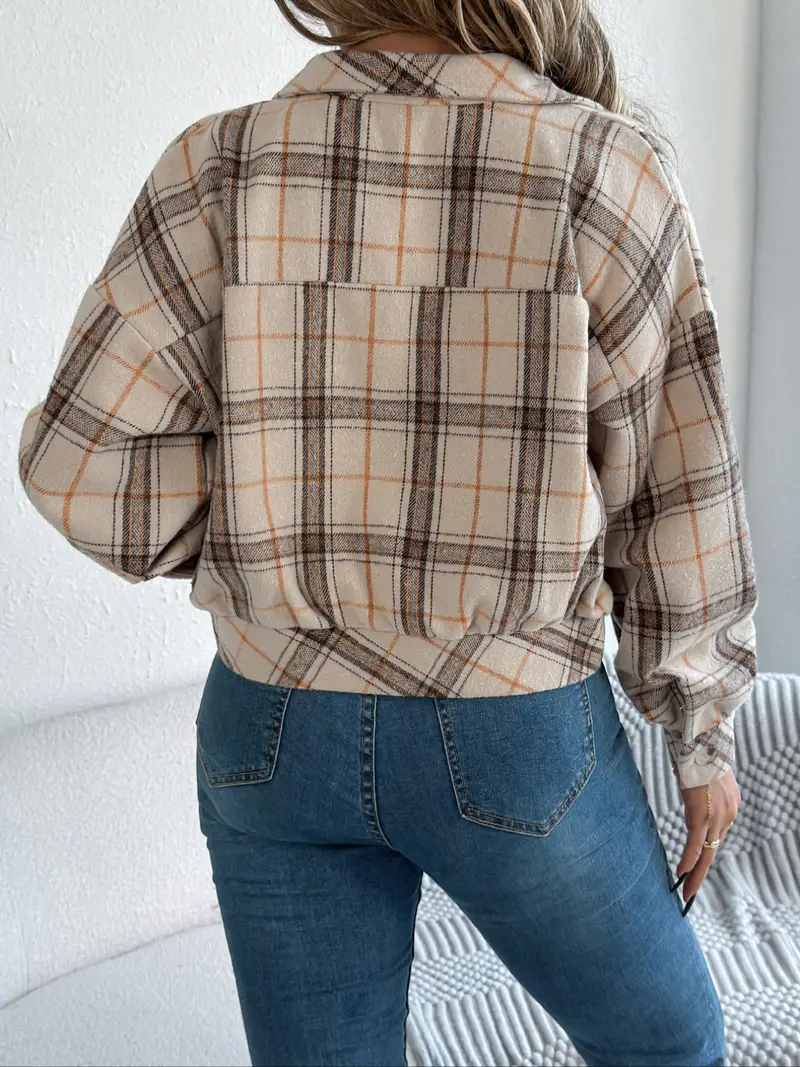 Women’s Plaid Long-Sleeve Jacket – Cozy Casual Outerwear for Fall & Winter