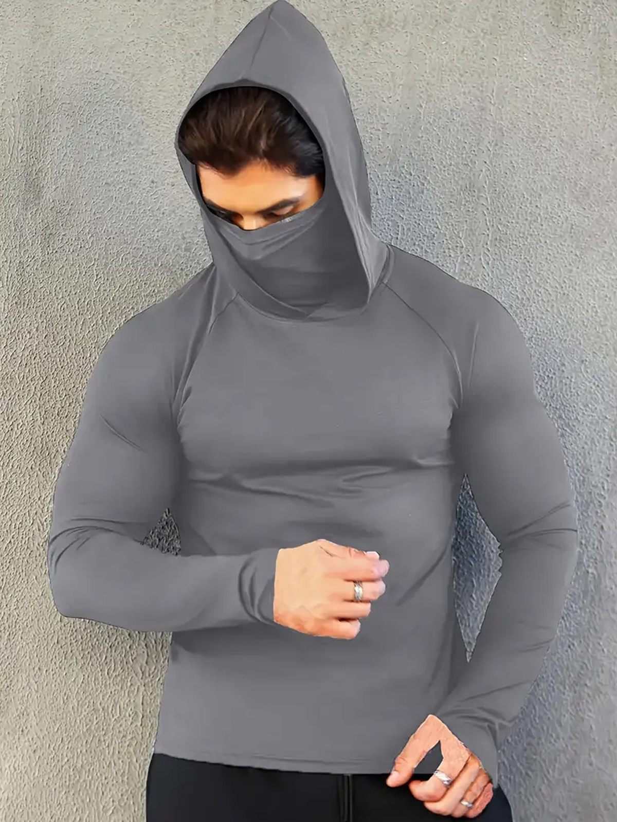 UPF 50+ Long-Sleeve Sun-Protection Hoodie (with Sleeve Pocket and Face Mask)