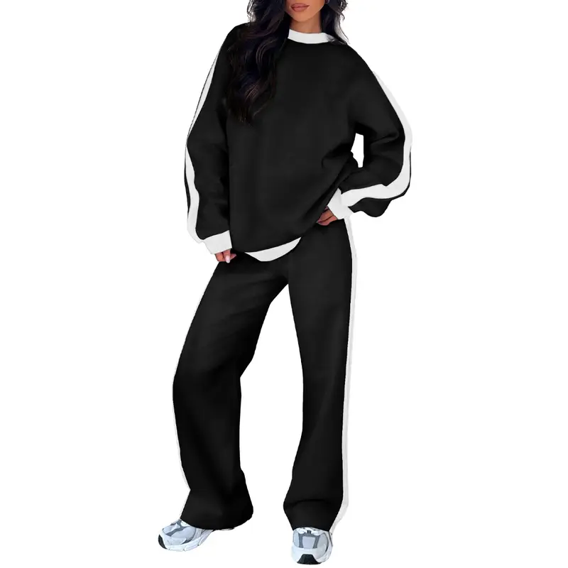 Women’s Fleece Two-Piece Set – Relaxed Crewneck Sweatshirt & Straight-Leg Pants