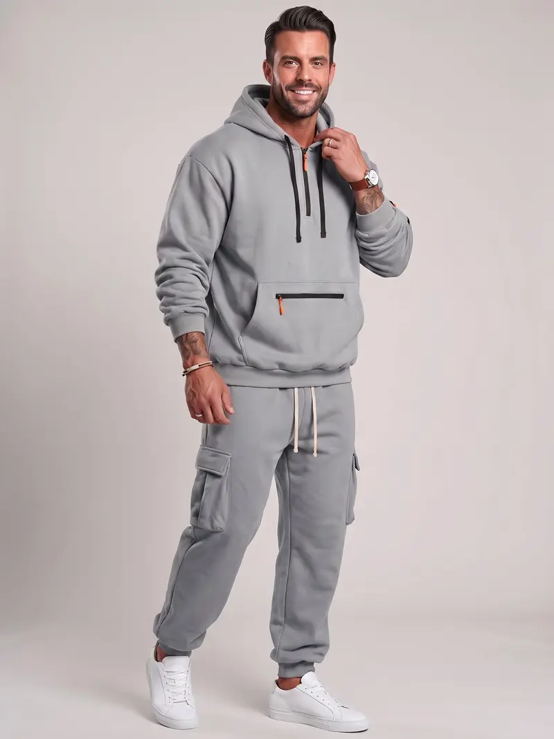 Men’s Hooded Two-Piece Set – Relaxed-Fit Top & Pants for Fall & Winter