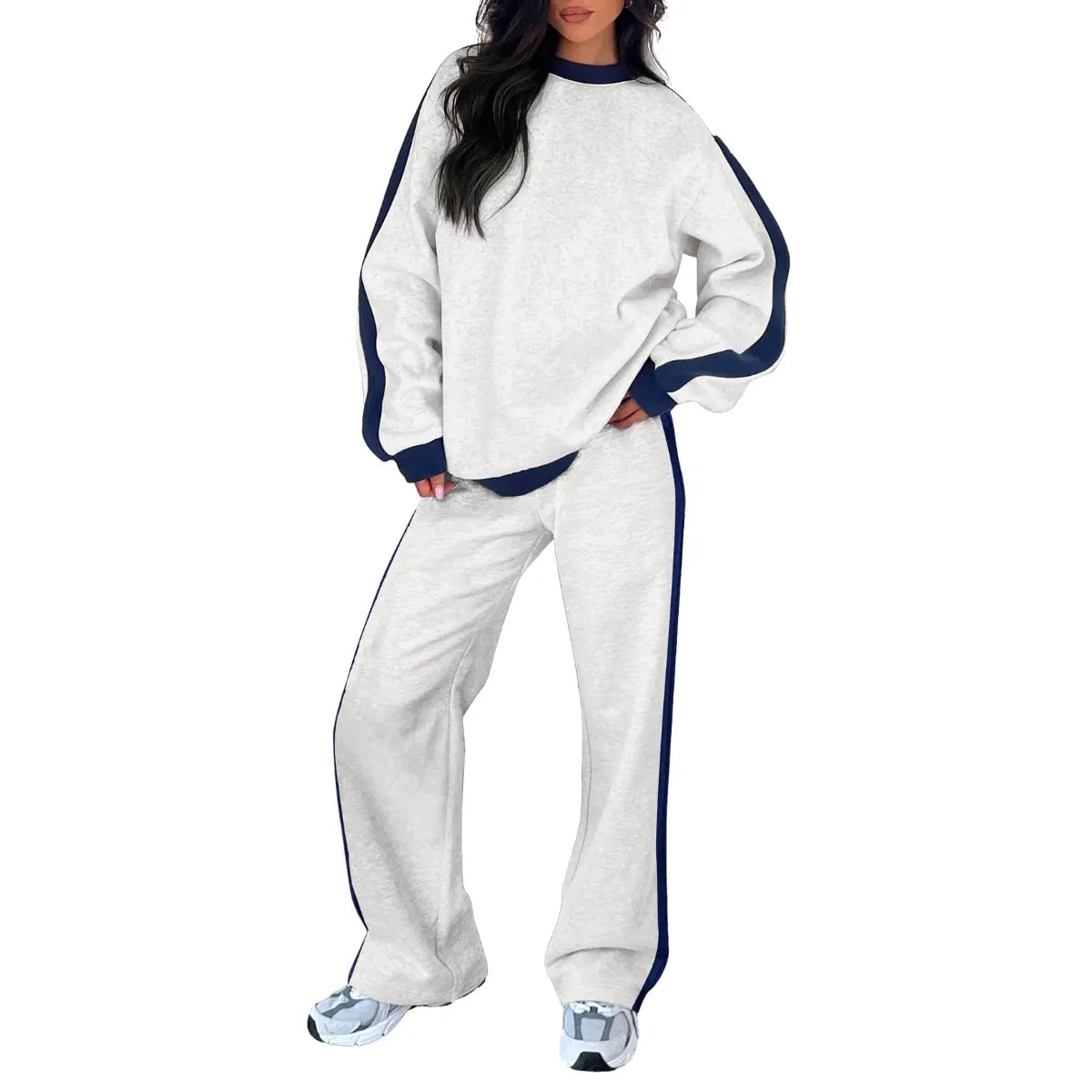 Women’s Fleece Two-Piece Set – Relaxed Crewneck Sweatshirt & Straight-Leg Pants