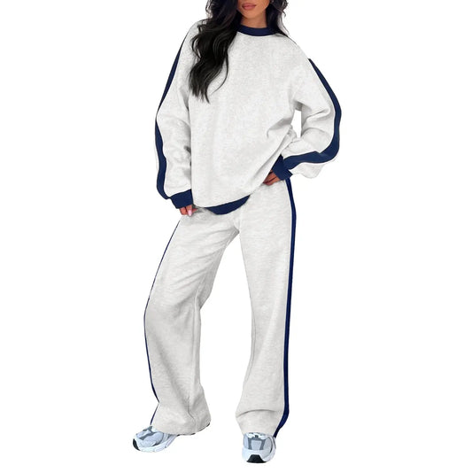 Women’s Fleece Two-Piece Set – Relaxed Crewneck Sweatshirt & Straight-Leg Pants