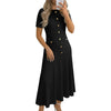Women’s Textured Gold-Button A-Line Midi Dress – Elegant & Flattering