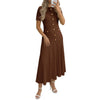 Women’s Textured Gold-Button A-Line Midi Dress – Elegant & Flattering