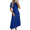 Women’s Textured Gold-Button A-Line Midi Dress – Elegant & Flattering