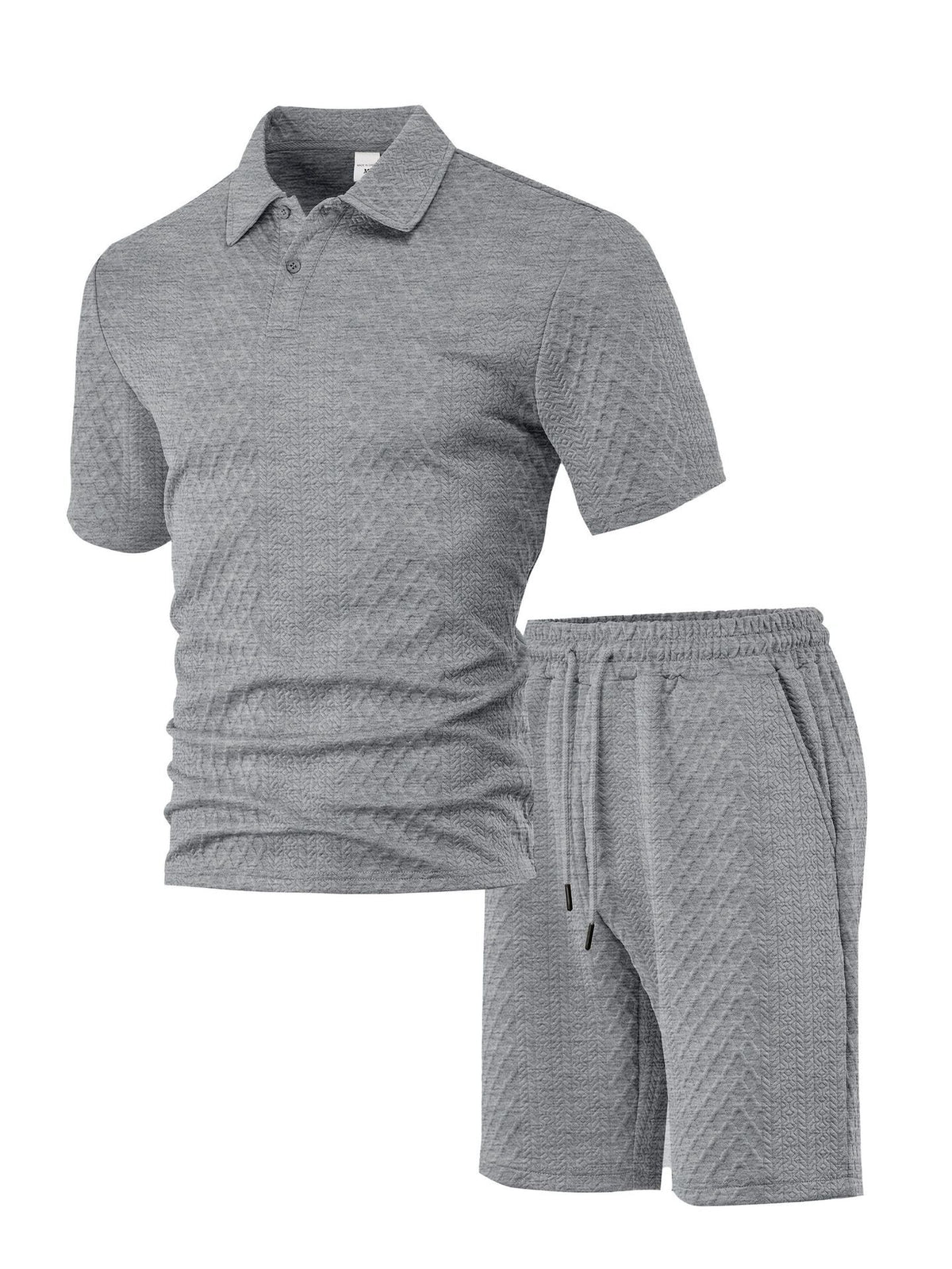 Men’s Textured Jacquard Polo Shirt & Shorts Set – Casual Two-Piece Outfit