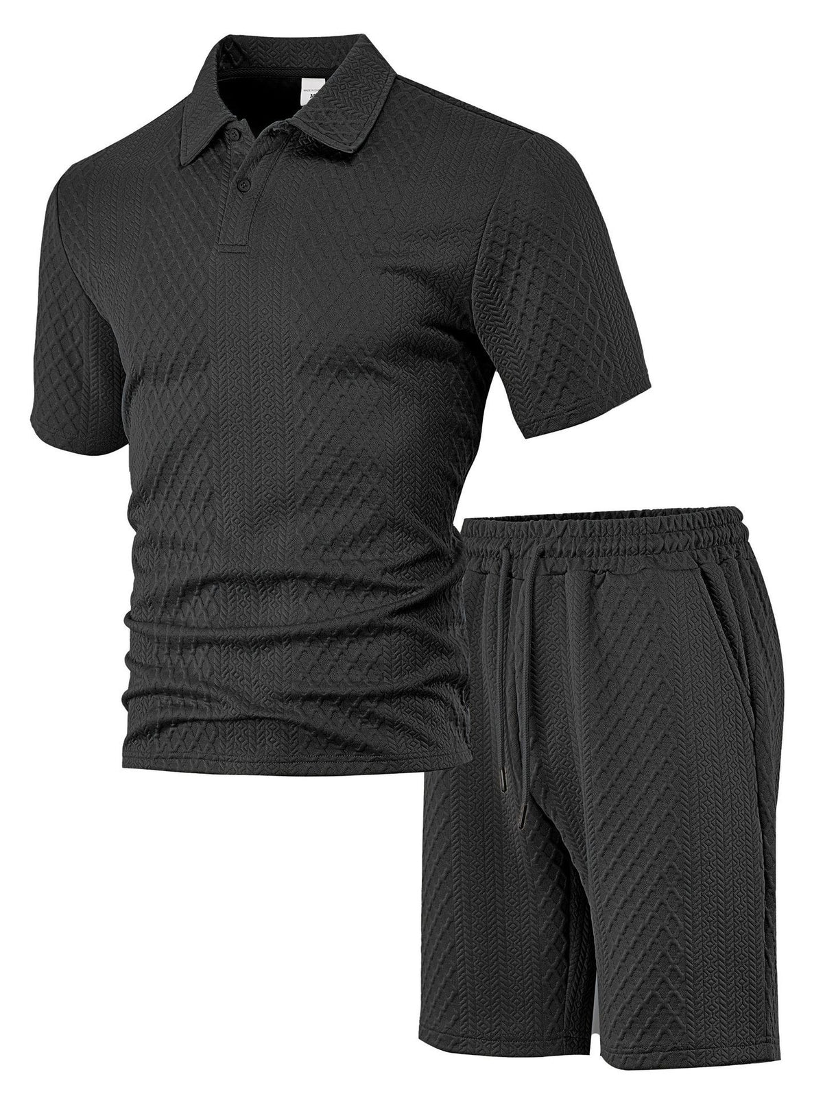 Men’s Textured Jacquard Polo Shirt & Shorts Set – Casual Two-Piece Outfit