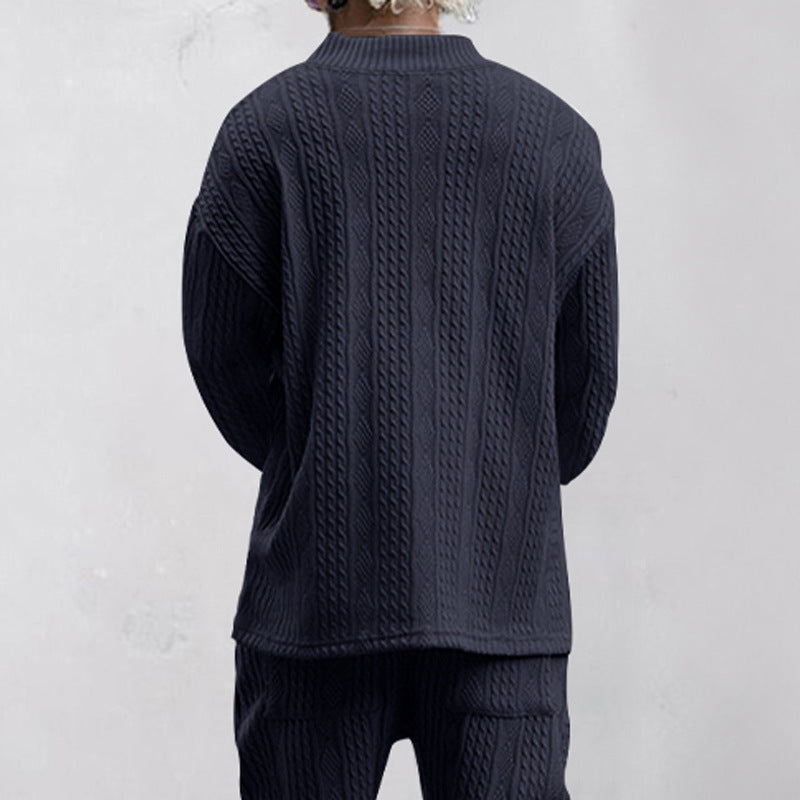 Men's Luxury Cable Knit V-Neck Set – Premium Casual Two Piece Outfit