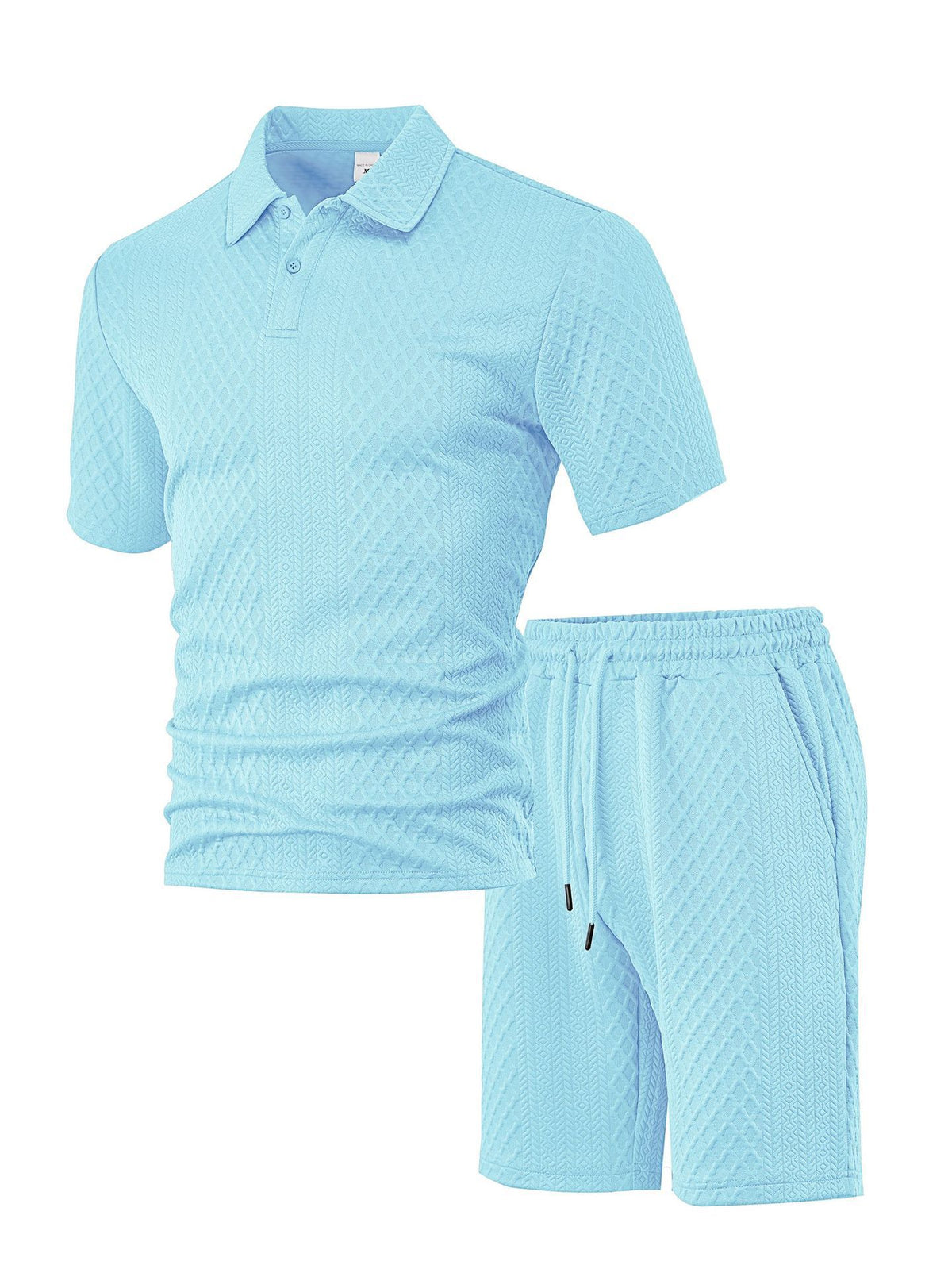 Men’s Textured Jacquard Polo Shirt & Shorts Set – Casual Two-Piece Outfit