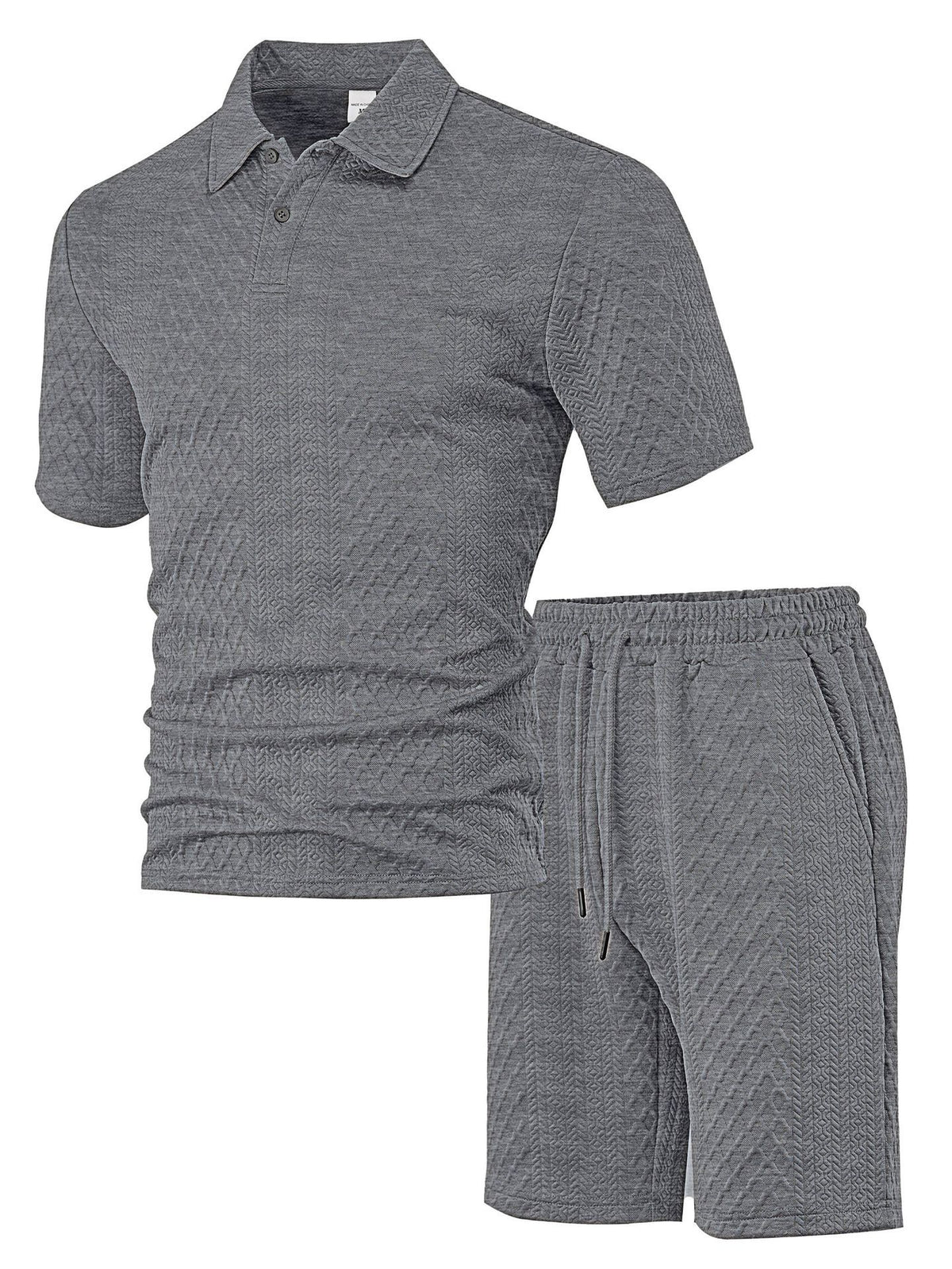 Men’s Textured Jacquard Polo Shirt & Shorts Set – Casual Two-Piece Outfit