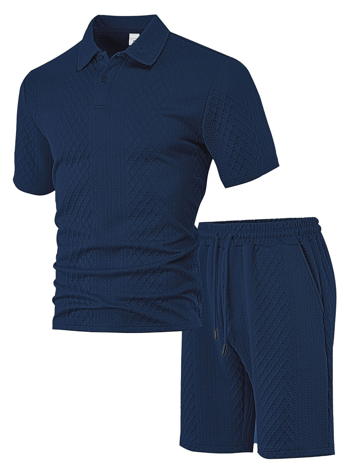 Men’s Textured Jacquard Polo Shirt & Shorts Set – Casual Two-Piece Outfit
