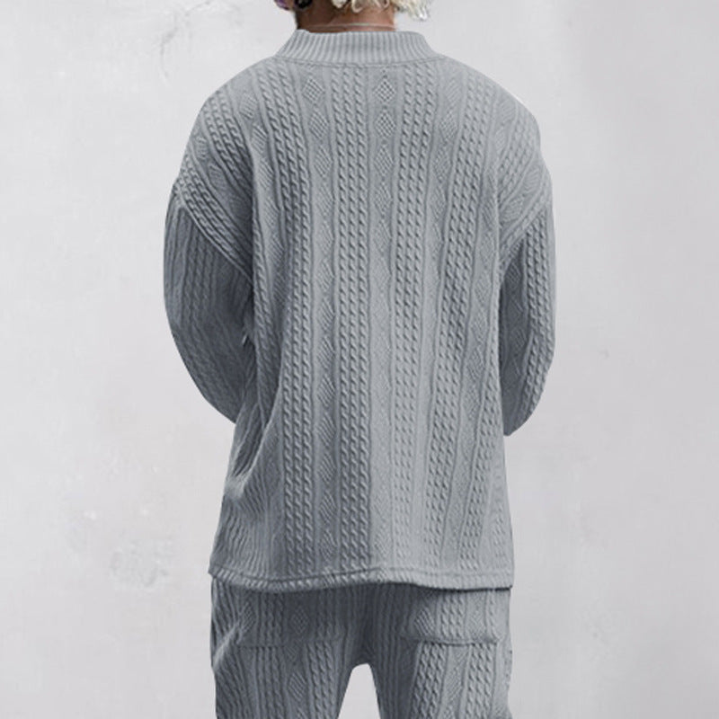 Men's Luxury Cable Knit V-Neck Set – Premium Casual Two Piece Outfit