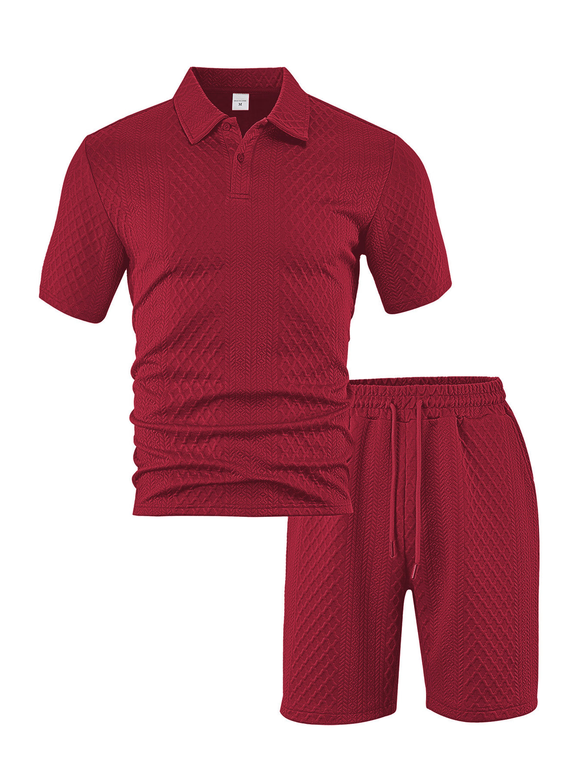 Men’s Textured Jacquard Polo Shirt & Shorts Set – Casual Two-Piece Outfit