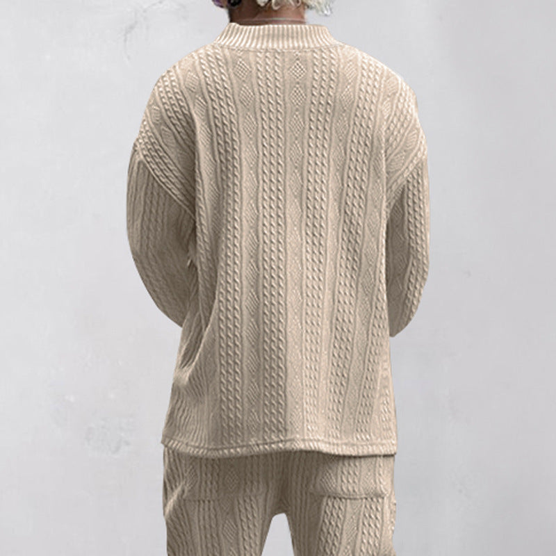 Men's Luxury Cable Knit V-Neck Set – Premium Casual Two Piece Outfit