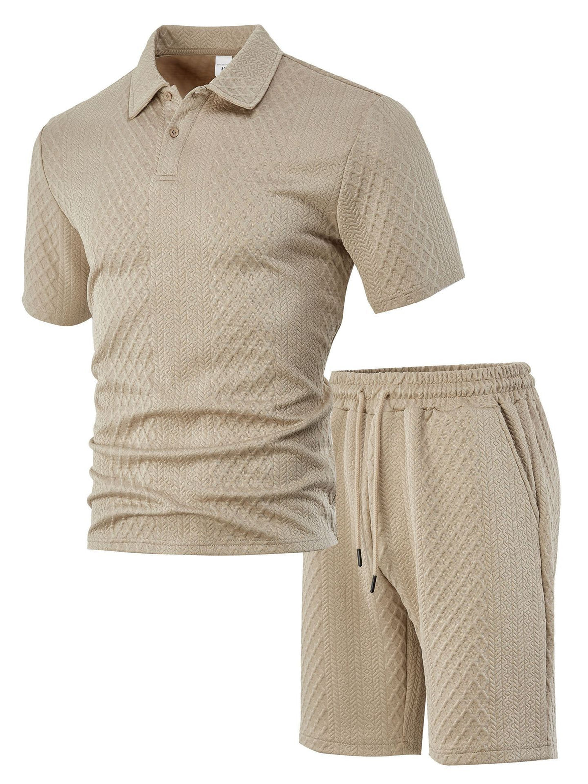 Men’s Textured Jacquard Polo Shirt & Shorts Set – Casual Two-Piece Outfit