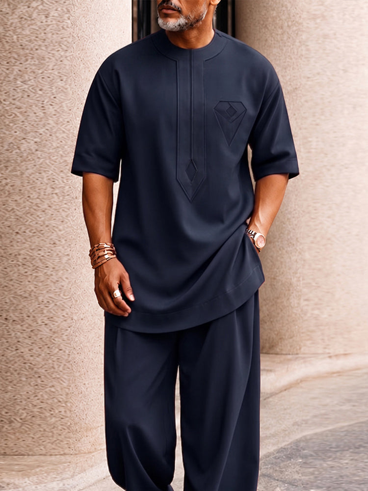 Casual Creative Pocket Longline Top Pants Set