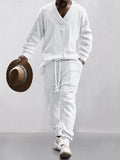 Men's Luxury Cable Knit V-Neck Set – Premium Casual Two Piece Outfit