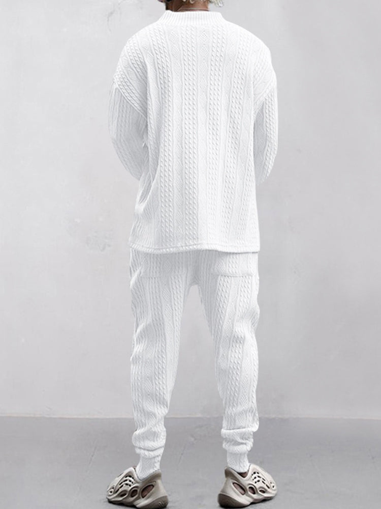 Men's Luxury Cable Knit V-Neck Set – Premium Casual Two Piece Outfit