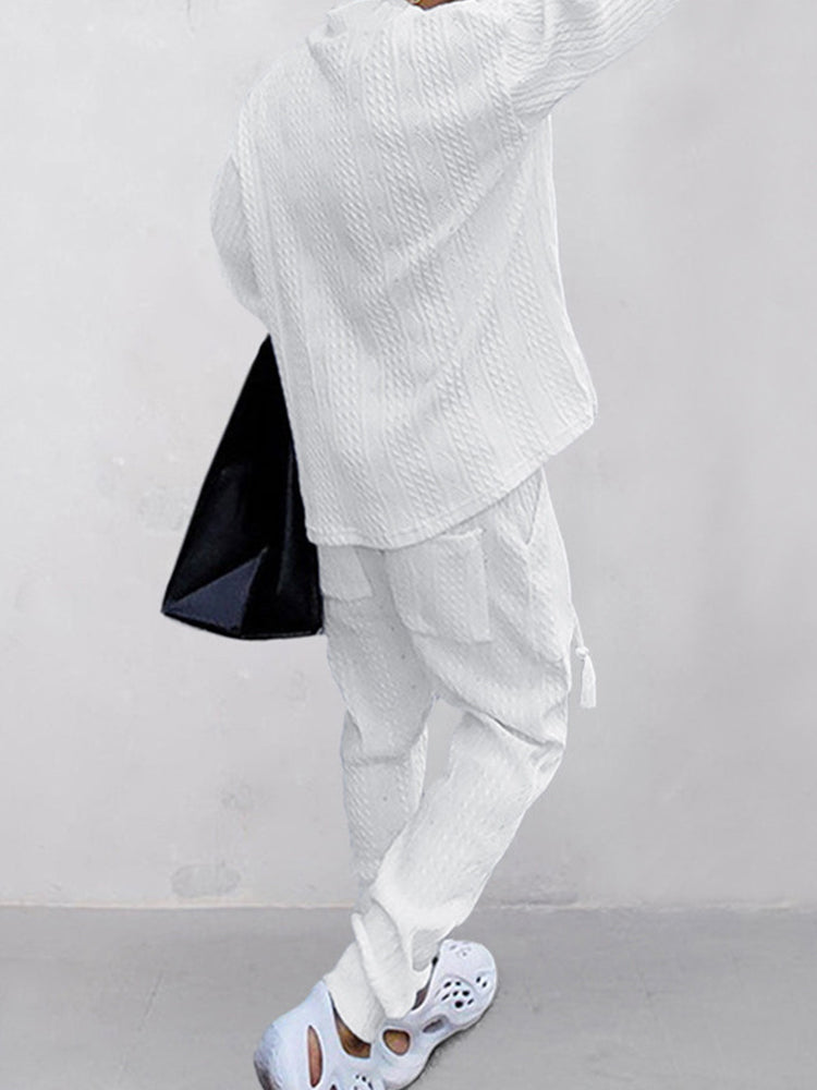 Men's Luxury Cable Knit V-Neck Set – Premium Casual Two Piece Outfit
