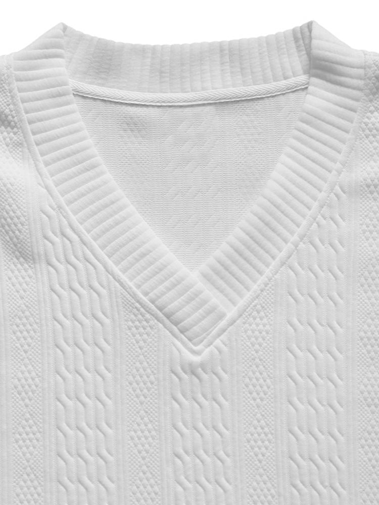 Men's Luxury Cable Knit V-Neck Set – Premium Casual Two Piece Outfit