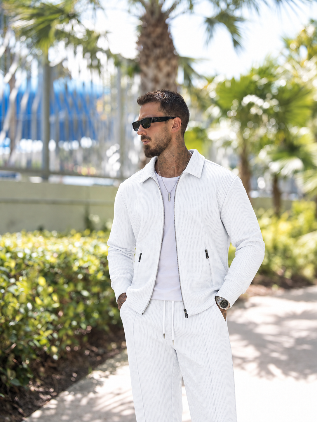 Men’s Textured Zip-Up Jacket & Pants Set – Smart Casual Two-Piece Outfit