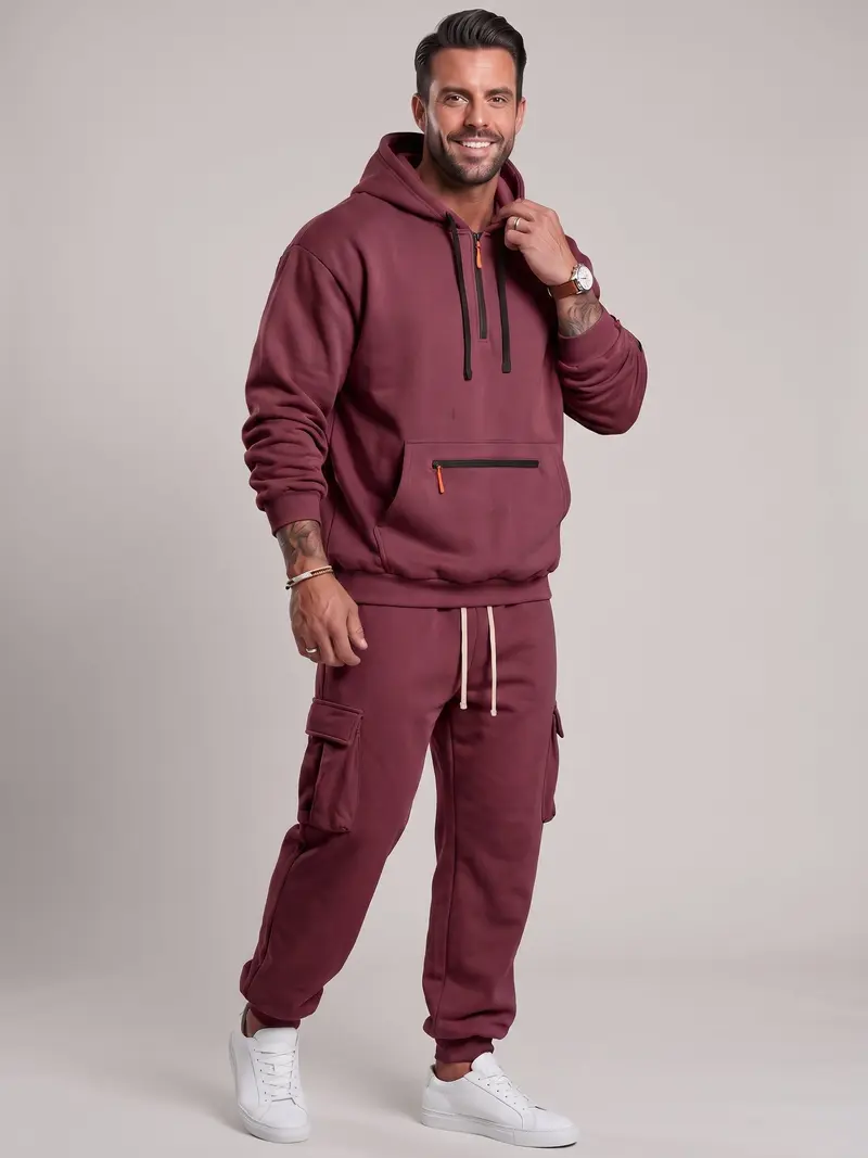 Men’s Hooded Two-Piece Set – Relaxed-Fit Top & Pants for Fall & Winter