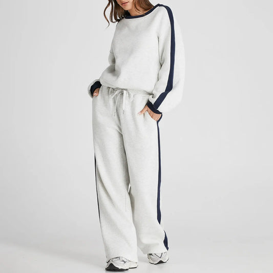 Women’s Fleece Two-Piece Set – Relaxed Crewneck Sweatshirt & Straight-Leg Pants