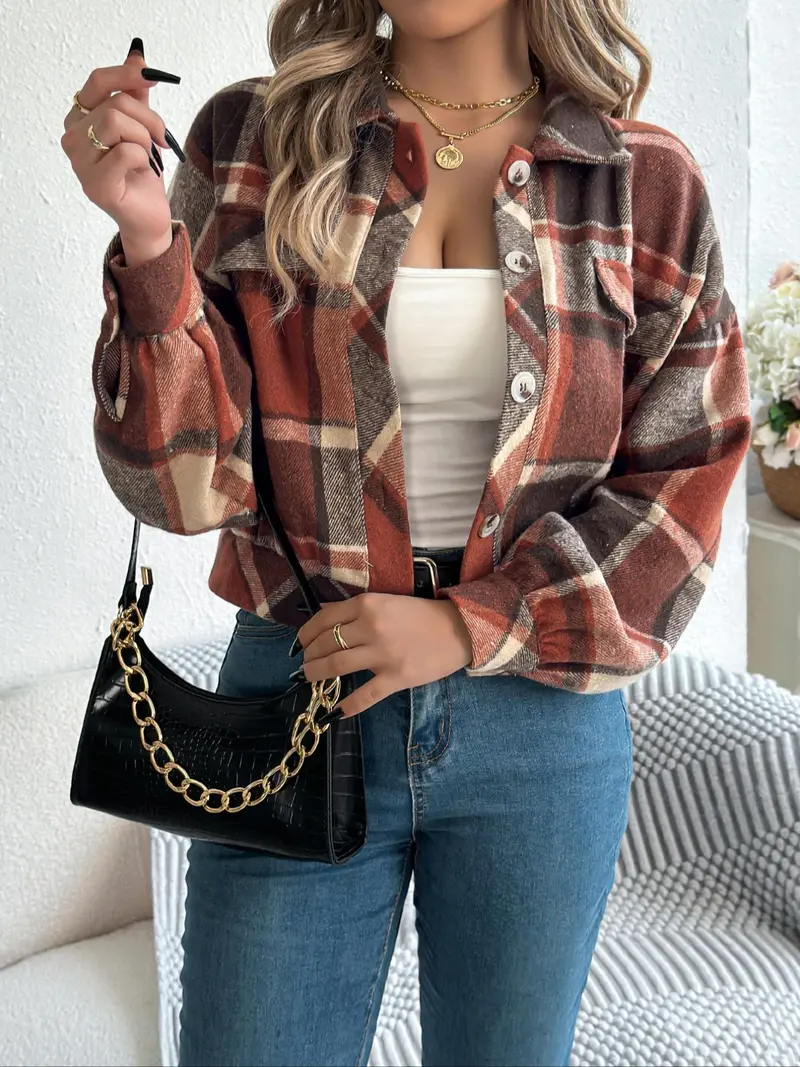Women’s Plaid Long-Sleeve Jacket – Cozy Casual Outerwear for Fall & Winter