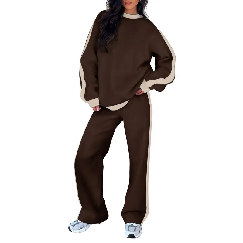Women’s Fleece Two-Piece Set – Relaxed Crewneck Sweatshirt & Straight-Leg Pants
