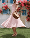 Women’s Textured Gold-Button A-Line Midi Dress – Elegant & Flattering
