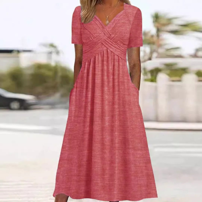 👗💙 52% OFF TODAY! ✨ Women’s V-Neck Short Sleeve Long Dress 🌸 Elegant Flowing Fit, Comfortable Fabric & Effortless Everyday Style
