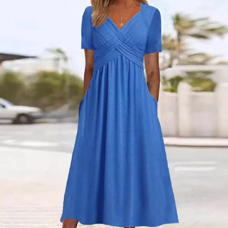 👗💙 52% OFF TODAY! ✨ Women’s V-Neck Short Sleeve Long Dress 🌸 Elegant Flowing Fit, Comfortable Fabric & Effortless Everyday Style
