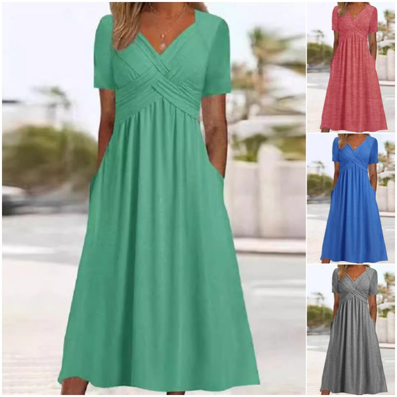 👗💙 52% OFF TODAY! ✨ Women’s V-Neck Short Sleeve Long Dress 🌸 Elegant Flowing Fit, Comfortable Fabric & Effortless Everyday Style