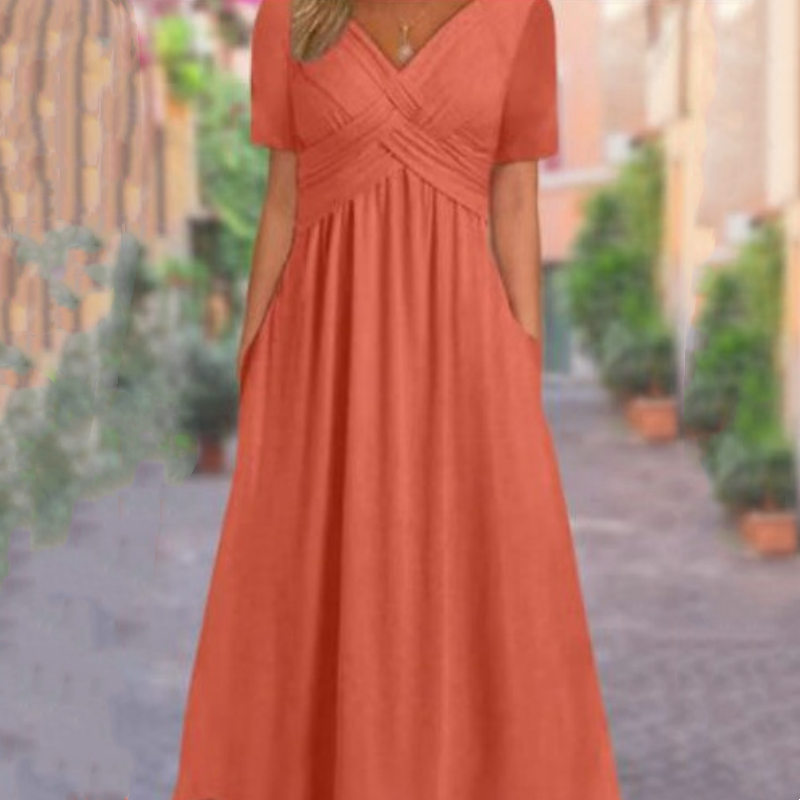 👗💙 52% OFF TODAY! ✨ Women’s V-Neck Short Sleeve Long Dress 🌸 Elegant Flowing Fit, Comfortable Fabric & Effortless Everyday Style