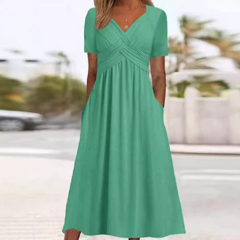 👗💙 52% OFF TODAY! ✨ Women’s V-Neck Short Sleeve Long Dress 🌸 Elegant Flowing Fit, Comfortable Fabric & Effortless Everyday Style