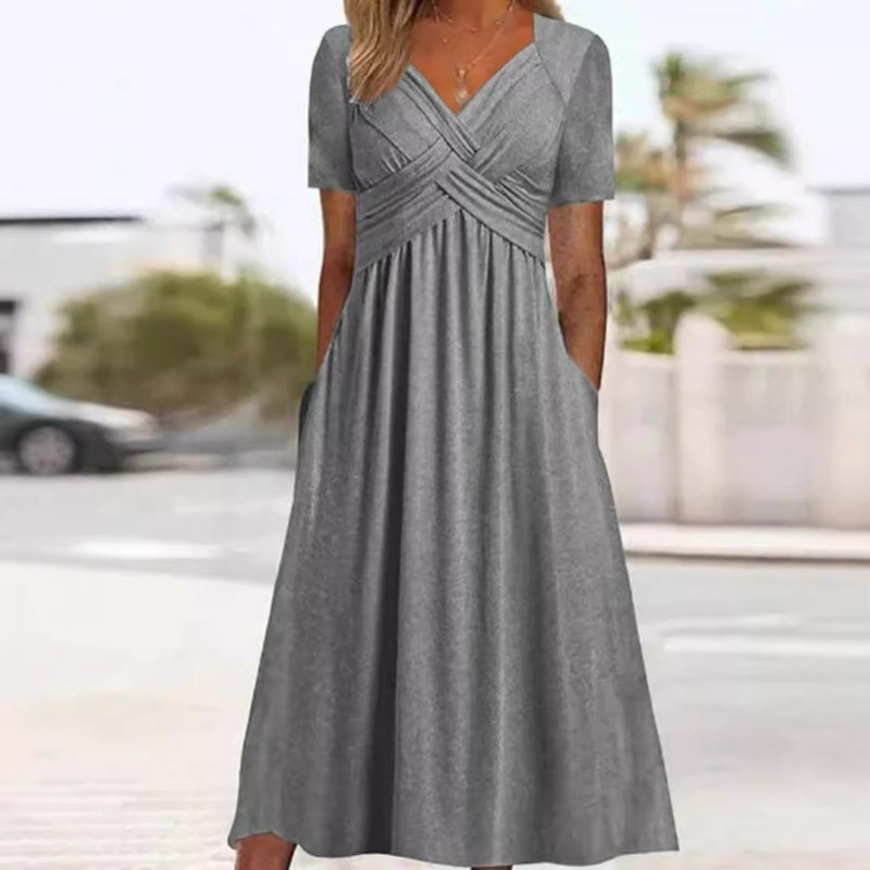 👗💙 52% OFF TODAY! ✨ Women’s V-Neck Short Sleeve Long Dress 🌸 Elegant Flowing Fit, Comfortable Fabric & Effortless Everyday Style