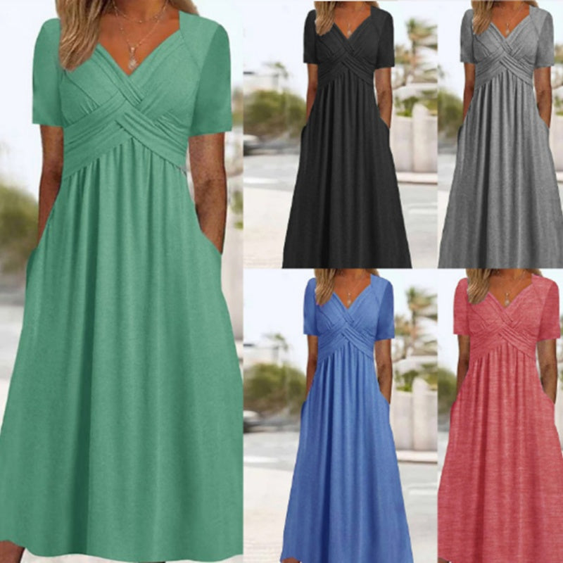 👗💙 52% OFF TODAY! ✨ Women’s V-Neck Short Sleeve Long Dress 🌸 Elegant Flowing Fit, Comfortable Fabric & Effortless Everyday Style